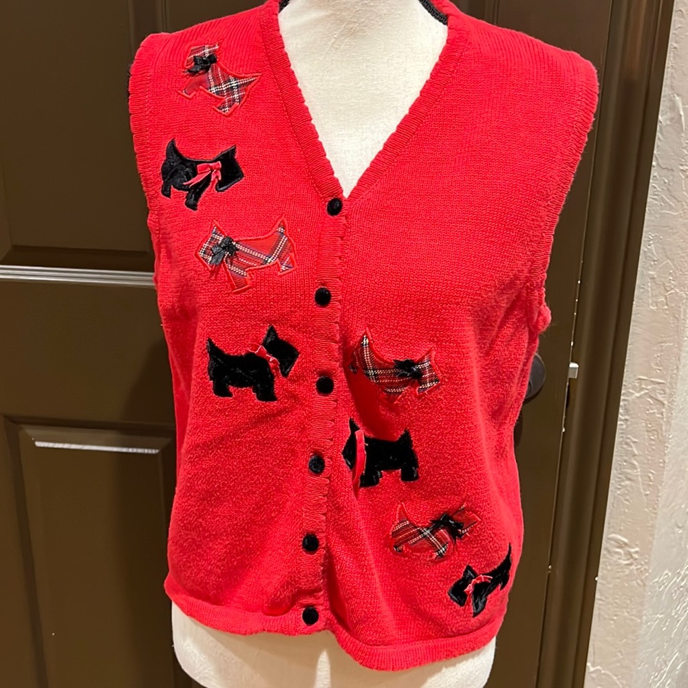 Vintage Marisa Christina Woman Red Scotty Dog sweater Vest Size Medium